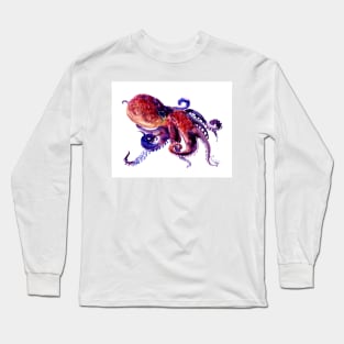 Octopus, Red Purple Ocotpus Artwork Long Sleeve T-Shirt